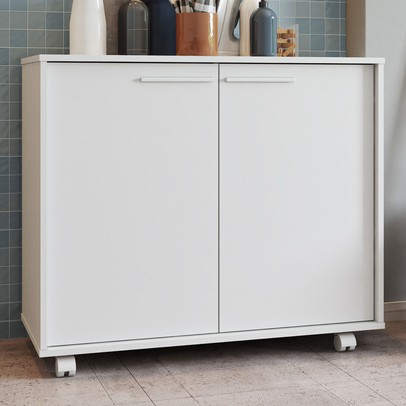 Armário Multiuso 2 Portas com Rodízios Branco 614 - Pnr Móveis