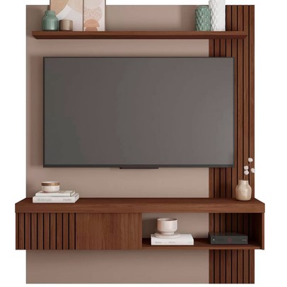 Painel para TV Até 55 Polegadas Jade 1 Porta Ripado Fendi/Havana - Caemmun