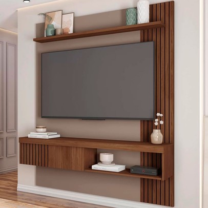 Painel para TV Até 55 Polegadas Jade 1 Porta Ripado Fendi/Havana - Caemmun