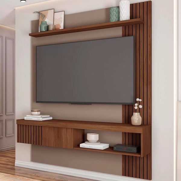 Painel para TV Até 55 Polegadas Jade 1 Porta Ripado Fendi/Havana - Caemmun