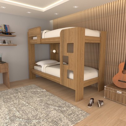 Beliche Escadinha 1 Prateleira 100% Mdf Grade de Proteção Ypê - Panorama Móveis