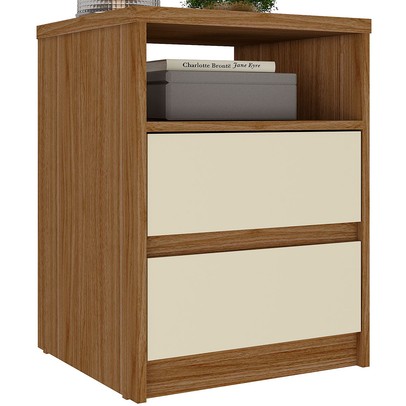Mesa de Cabeceira Gales 2 Gavetas 100% Mdf Nogueira/Areia - Mambel