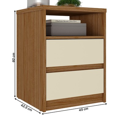 Mesa de Cabeceira Gales 2 Gavetas 100% Mdf Nogueira/Areia - Mambel