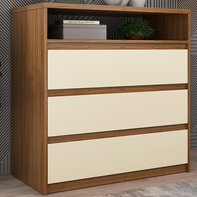 Cômoda Gales 3 Gavetas 100% Mdf Nogueira/Areia - Mambel