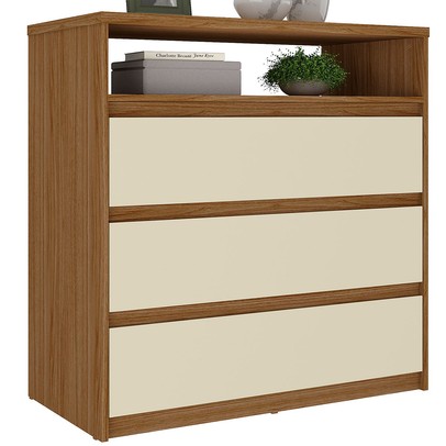 Cômoda Gales 3 Gavetas 100% Mdf Nogueira/Areia - Mambel