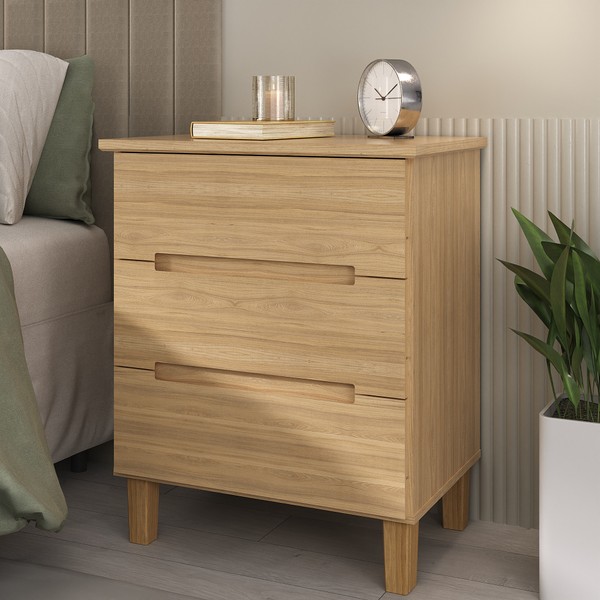 Mesa de Cabeceira Logan 3 Gavetas 100% Mdf Olmo - Mambel