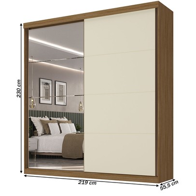 Guarda-Roupa Casal Star 2 Portas com Espelho 100% Mdf Nogueira/Areia - Mambel