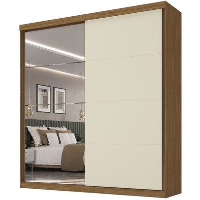 Guarda-Roupa Casal Star 2 Portas com Espelho 100% Mdf Nogueira/Areia - Mambel