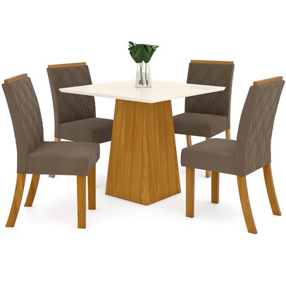 Mesa de Jantar 4 Lugares Dora Nature/Off White/Bege Se79 - Henn