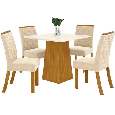 Mesa de Jantar 4 Lugares Dora Nature/Off White/Linho Se79 - Henn