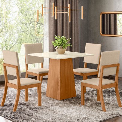 Mesa de Jantar 4 Lugares Milla Nature/Off White/Linho - Henn