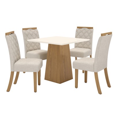 Mesa de Jantar 4 Lugares Dora Nature/Off White/Linho - Henn