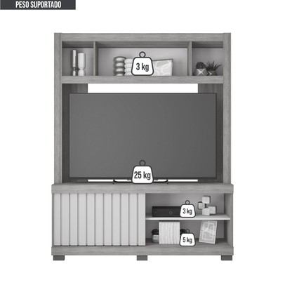 Estante para TV Até 55 Polegadas 1 Porta com Ripado Cinne Nogueira San Remo/Off White - Caemmun