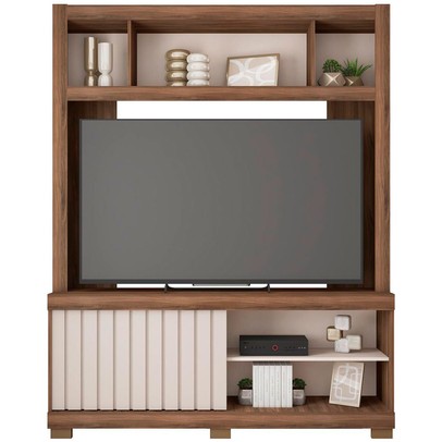 Estante para TV Até 55 Polegadas 1 Porta com Ripado Cinne Nogueira San Remo/Off White - Caemmun