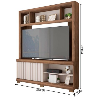 Estante para TV Até 55 Polegadas 1 Porta com Ripado Cinne Nogueira San Remo/Off White - Caemmun