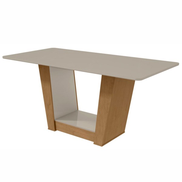 Mesa de Madeira Apogeu com Vidro Amêndoa Clean/Off White 72716 - Móveis Lopas