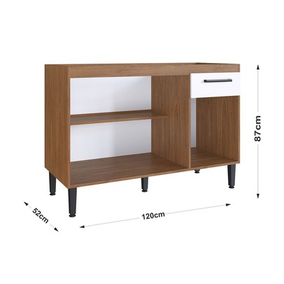 Balcão de Cozinha para Pia Giovanna 3 Portas 1 Gaveta Freijó/Branco - Irm Móveis