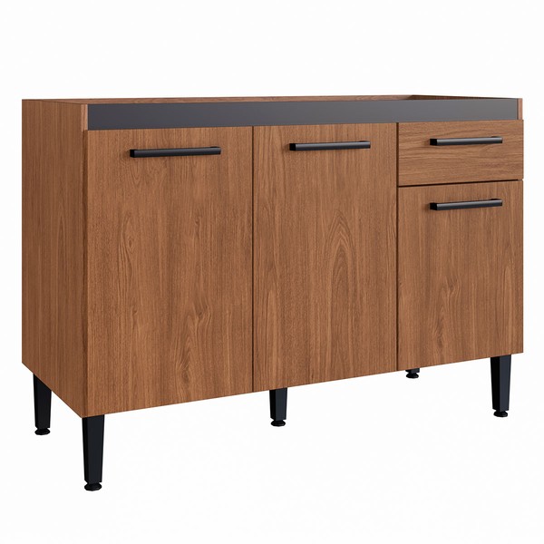 Balcão de Cozinha para Pia Giovanna 3 Portas 1 Gaveta Freijó/Preto - Irm Móveis