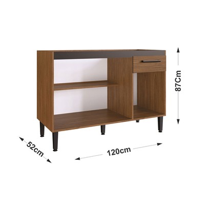 Balcão de Cozinha para Pia Giovanna 3 Portas 1 Gaveta Freijó/Preto - Irm Móveis