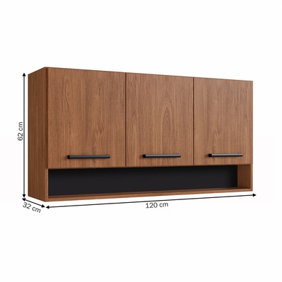 Armário Aéreo Cozinha Giovanna 3 Portas Freijó/Preto - Irm Móveis