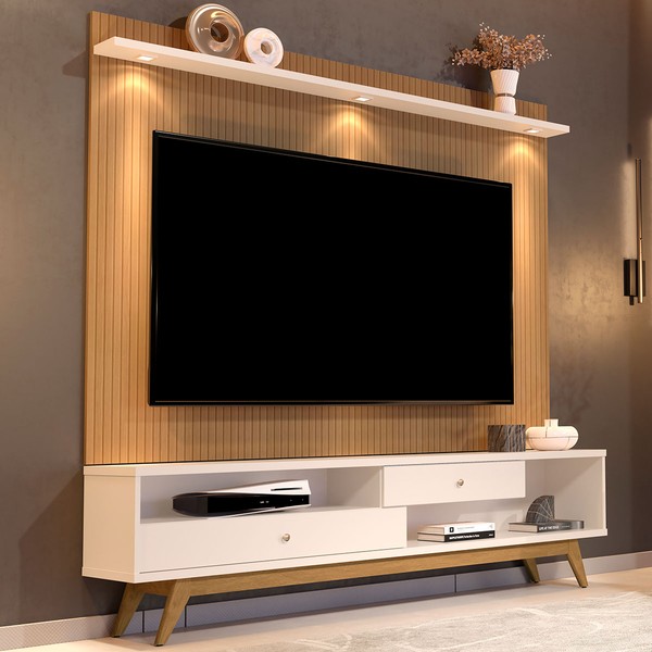 Estante para TV Até 75 Polegadas 2 Gavetas com Led Elmo/Perola 52322 - Jb Bechara