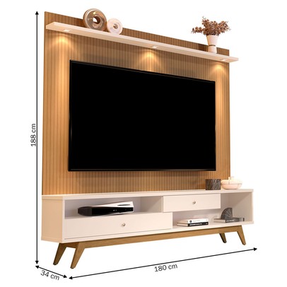 Estante para TV Até 75 Polegadas 2 Gavetas com Led Elmo/Perola 52322 - Jb Bechara