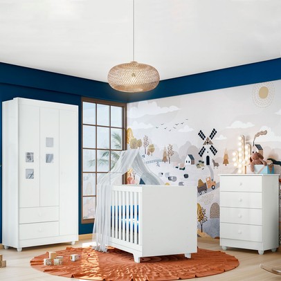 Quarto de Bebê Completo Life 100% Mdf 3 Portas 6 Gavetas Branco 2225 - Tigus Baby