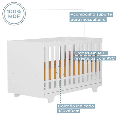 Quarto de Bebê Completo Life 100% Mdf 3 Portas 6 Gavetas Branco 2225 - Tigus Baby