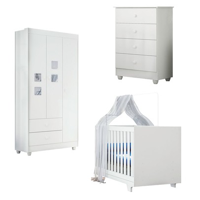Quarto de Bebê Completo Life 100% Mdf 3 Portas 6 Gavetas Branco 2225 - Tigus Baby