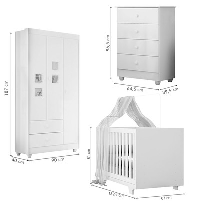 Quarto de Bebê Completo Life 100% Mdf 3 Portas 6 Gavetas Branco 2225 - Tigus Baby