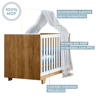 Quarto de Bebê Completo Life 100% Mdf 3 Portas 6 Gavetas Branco/Ypê 2225 - Tigus Baby