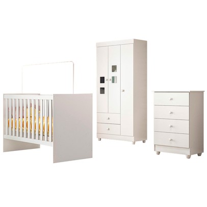 Quarto de Bebê Completo Life 100% Mdf 3 Portas 6 Gavetas Branco 2274 - Tigus Baby