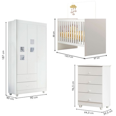 Quarto de Bebê Completo Life 100% Mdf 3 Portas 6 Gavetas Branco 2274 - Tigus Baby