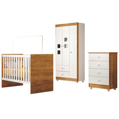 Quarto de Bebê Completo Life 100% Mdf 3 Portas 6 Gavetas Branco/Ypê 2274 - Tigus Baby