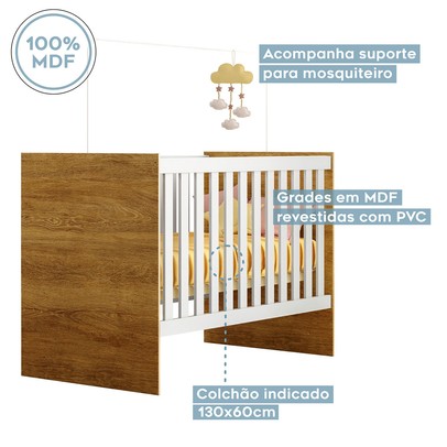 Quarto de Bebê Completo Life 100% Mdf 3 Portas 6 Gavetas Branco/Ypê 2274 - Tigus Baby