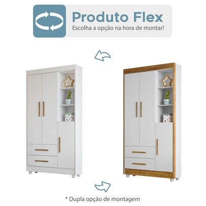 Quarto de Bebê Completo Flocos 100% Mdf 4 Portas 2 Gavetas Branco 4103 - Tigus Baby