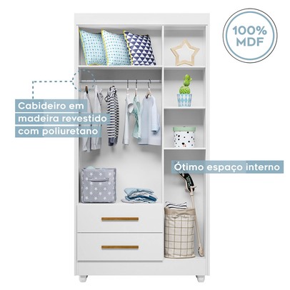 Quarto de Bebê Completo Flocos 100% Mdf 4 Portas 2 Gavetas Branco 4103 - Tigus Baby