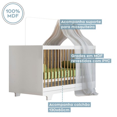 Quarto de Bebê Completo Flocos 100% Mdf 4 Portas 2 Gavetas Branco 4103 - Tigus Baby