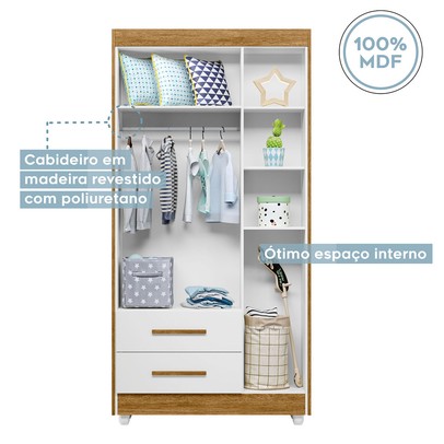 Quarto de Bebê Completo Flocos 100% Mdf 4 Portas 2 Gavetas Branco/Ypê 4103 - Tigus Baby
