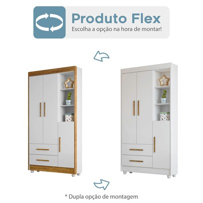 Quarto de Bebê Completo Flocos 100% Mdf 4 Portas 2 Gavetas Branco/Ypê 4103 - Tigus Baby