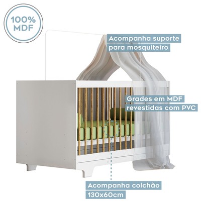 Quarto de Bebê Completo Flocos 100% Mdf 1 Porta Branco 4104 - Tigus Baby