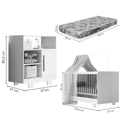 Quarto de Bebê Completo Flocos 100% Mdf 1 Porta Branco/Ypê 4104 - Tigus Baby