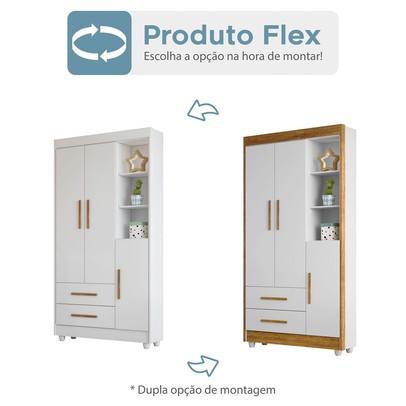 Quarto de Bebê Completo Flocos 100% Mdf 4 Portas 2 Gavetas Branco 4105 - Tigus Baby