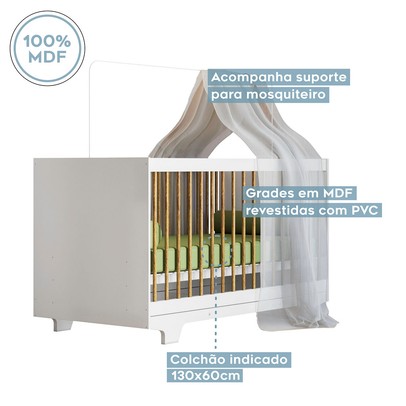 Quarto de Bebê Completo Flocos 100% Mdf 4 Portas 2 Gavetas Branco 4105 - Tigus Baby