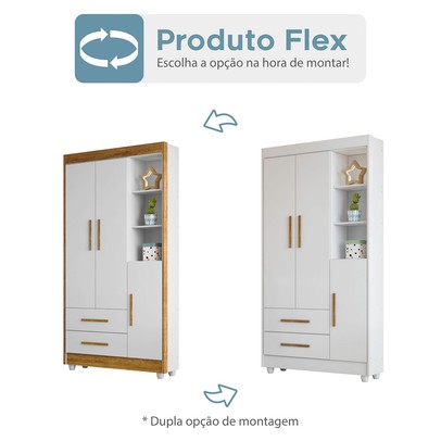 Quarto de Bebê Completo Flocos 100% Mdf 4 Portas 2 Gavetas Branco/Ypê 4105 - Tigus Baby