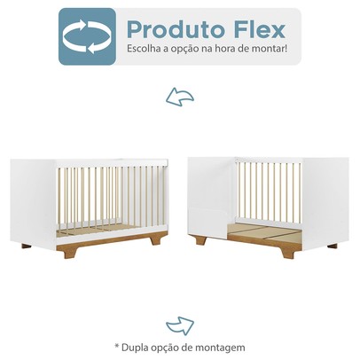 Quarto de Bebê Completo Flocos 100% Mdf 4 Portas 2 Gavetas Branco/Ypê 4105 - Tigus Baby