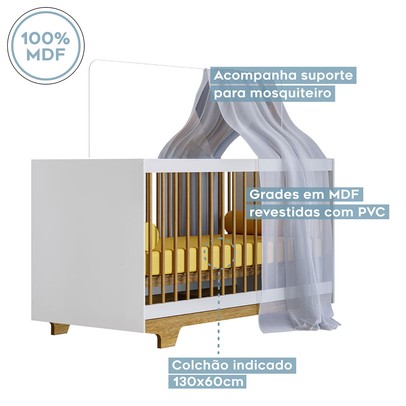 Quarto de Bebê Completo Flocos 100% Mdf 4 Portas 2 Gavetas Branco/Ypê 4105 - Tigus Baby