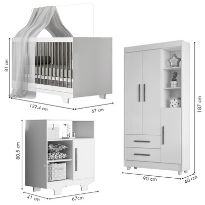 Quarto de Bebê Completo Flocos 100% Mdf 4 Portas 2 Gavetas Branco/Ypê 4105 - Tigus Baby