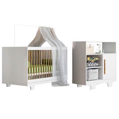 Quarto de Bebê Completo Flocos 100% Mdf 1 Porta Branco 4106 - Tigus Baby