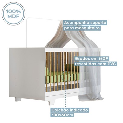 Quarto de Bebê Completo Flocos 100% Mdf 1 Porta Branco 4106 - Tigus Baby